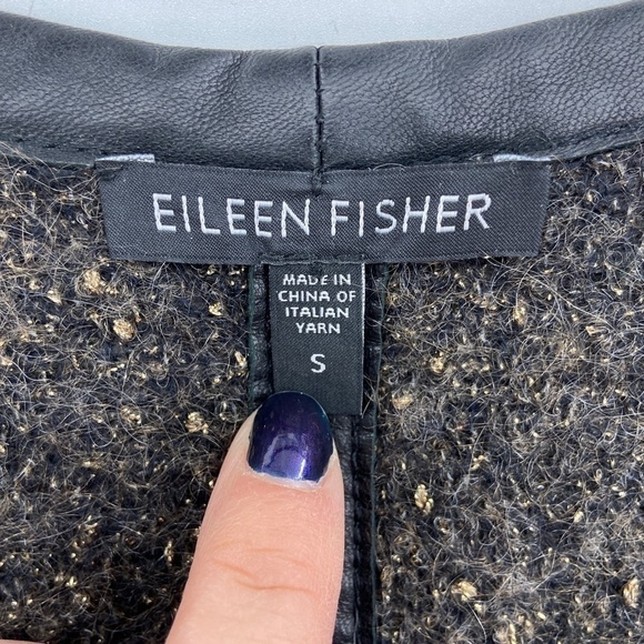 EILEEN FISHER *FLAWED* Black Gold Metallic Mohair Wool Blend Open Cardigan Small - Picture 5 of 7